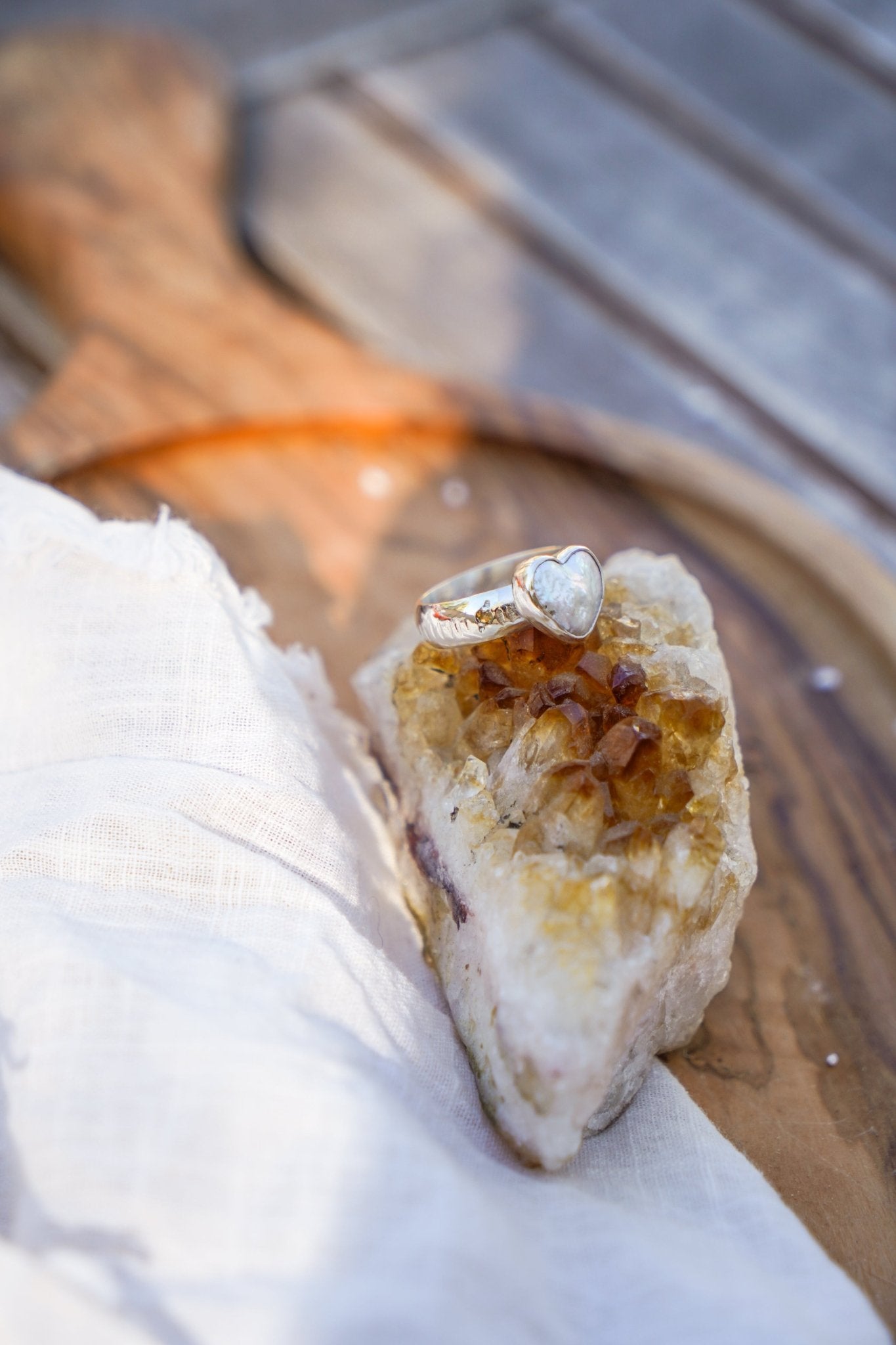 Pearl Heart Ring w/ Citrine (Size 9.5) - Golden Road Crafted