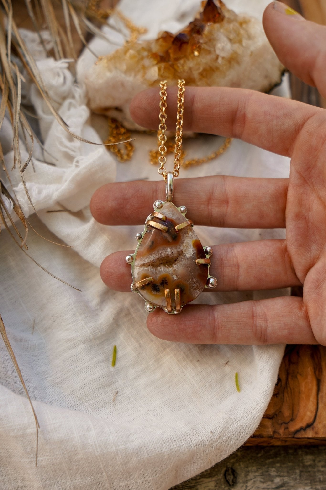 Pendant in Marcasite with Gold - Fill Prongs - Golden Road Crafted