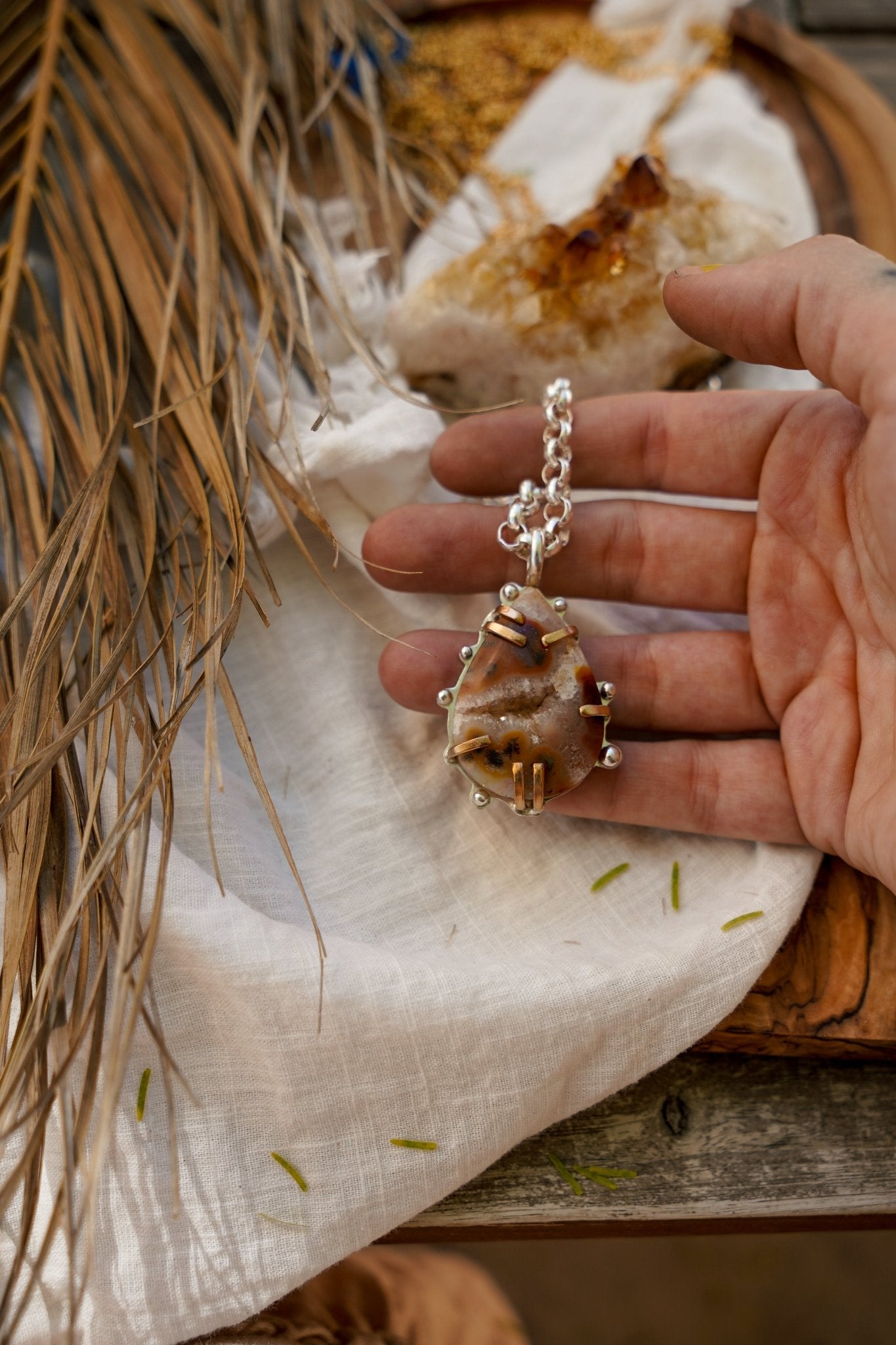 Pendant in Marcasite with Gold - Fill Prongs - Golden Road Crafted