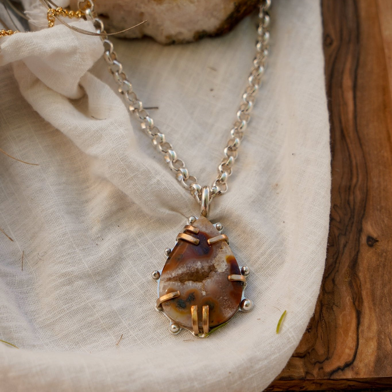 Pendant in Marcasite with Gold - Fill Prongs - Golden Road Crafted