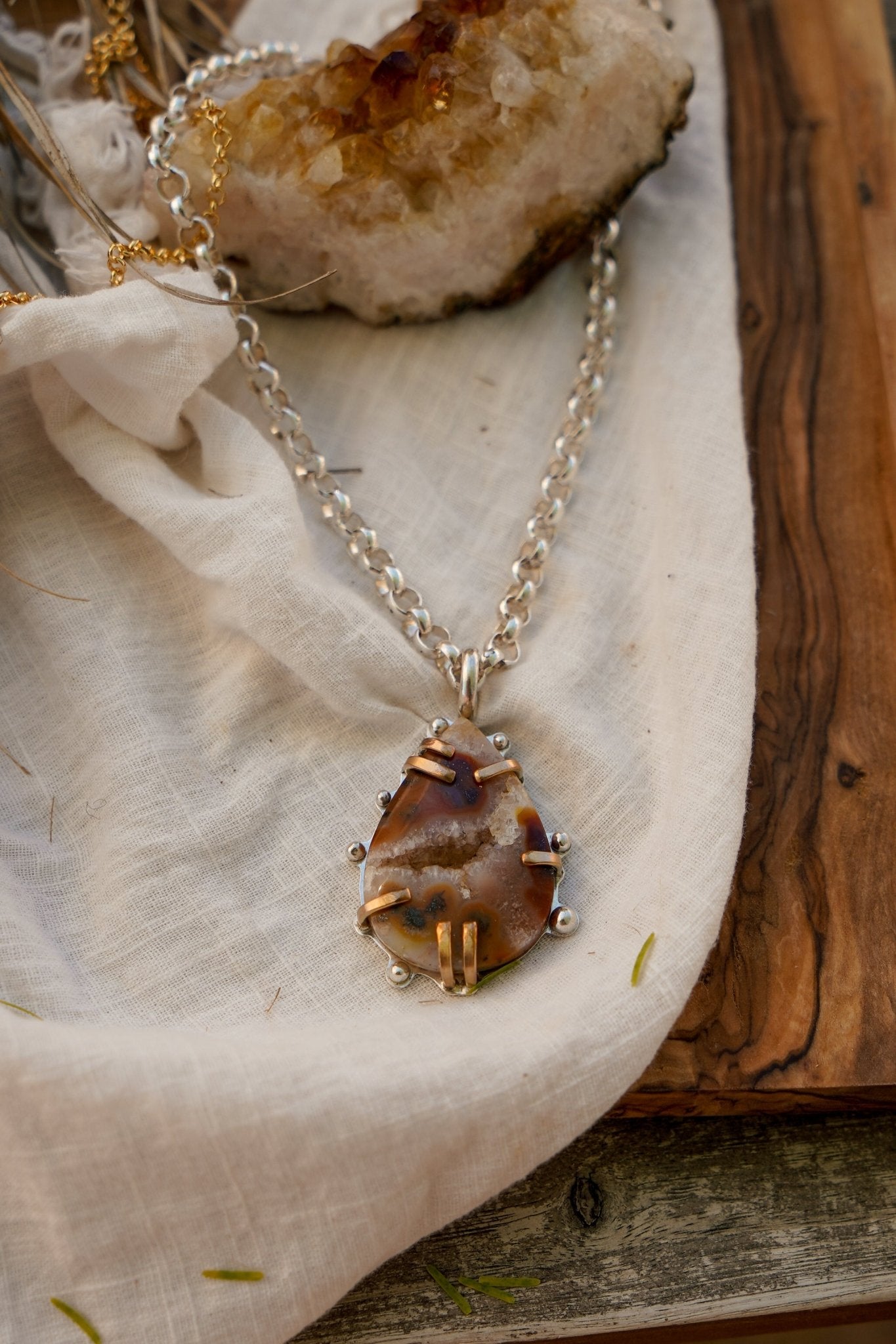 Pendant in Marcasite with Gold - Fill Prongs - Golden Road Crafted