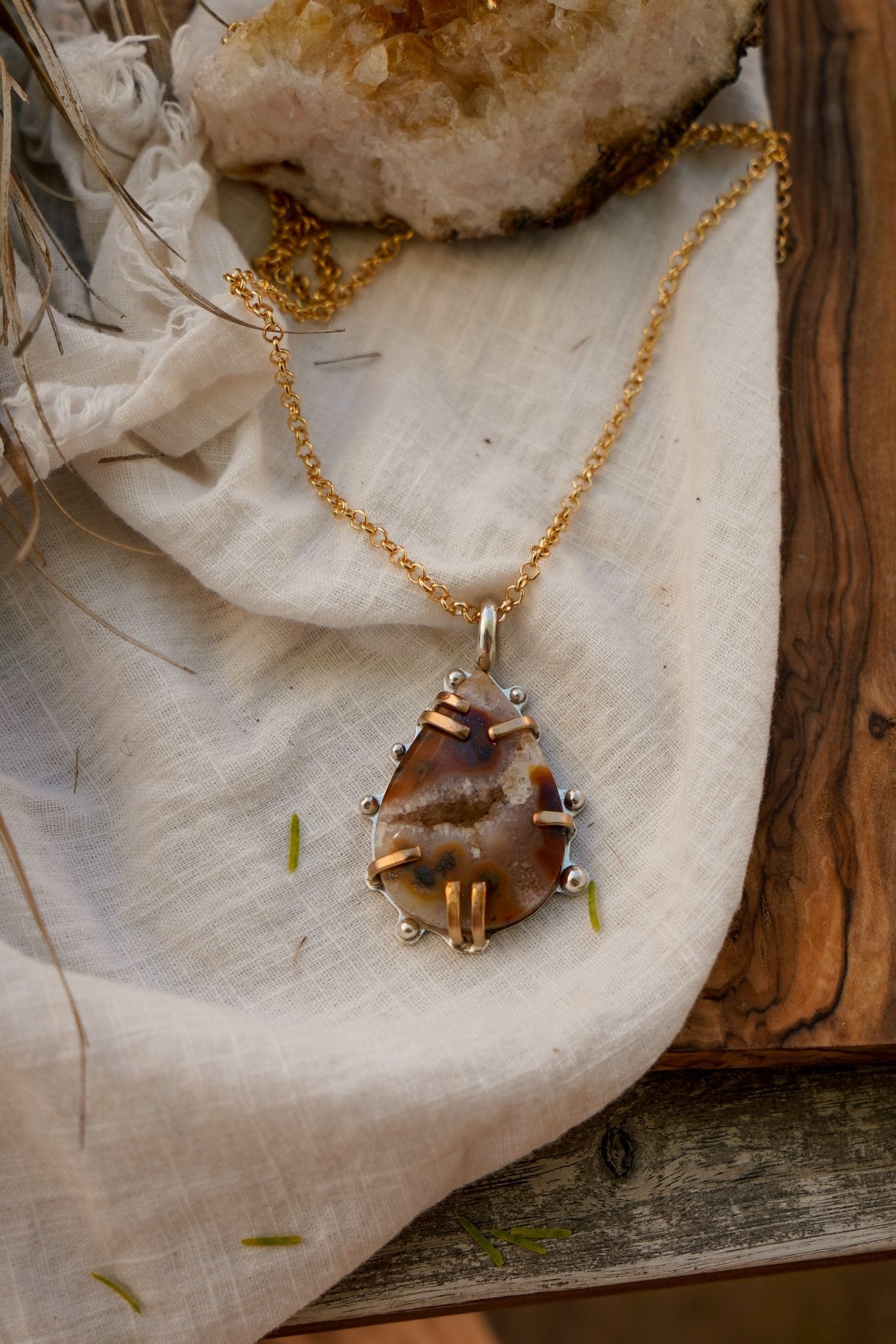 Pendant in Marcasite with Gold - Fill Prongs - Golden Road Crafted