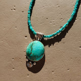 Pendant in Royston Turquoise w/ Turquoise Bead Chain - Golden Road Crafted