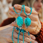 Pendant in Royston Turquoise w/ Turquoise Bead Chain - Golden Road Crafted
