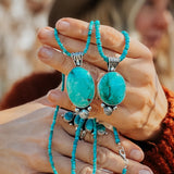 Pendant in Royston Turquoise w/ Turquoise Bead Chain - Golden Road Crafted