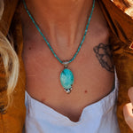 Pendant in Royston Turquoise w/ Turquoise Bead Chain - Golden Road Crafted
