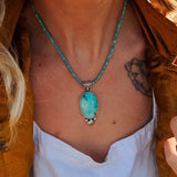 Pendant in Royston Turquoise w/ Turquoise Bead Chain - Golden Road Crafted