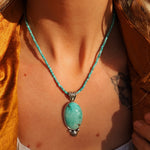 Pendant in Royston Turquoise w/ Turquoise Bead Chain - Golden Road Crafted