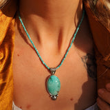 Pendant in Royston Turquoise w/ Turquoise Bead Chain - Golden Road Crafted