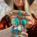 Pendant in Royston Turquoise w/ Turquoise Bead Chain - Golden Road Crafted