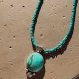 Pendant in Royston Turquoise w/ Turquoise Bead Chain - Golden Road Crafted