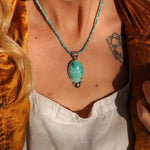 Pendant in Royston Turquoise w/ Turquoise Bead Chain - Golden Road Crafted