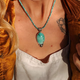 Pendant in Royston Turquoise w/ Turquoise Bead Chain - Golden Road Crafted