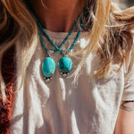 Pendant in Royston Turquoise w/ Turquoise Bead Chain - Golden Road Crafted