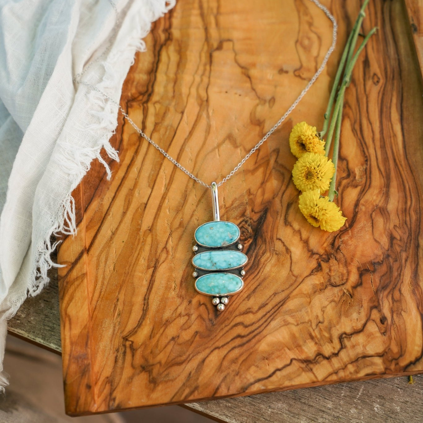 Pendant in Whitewater Turquoise - Golden Road Crafted