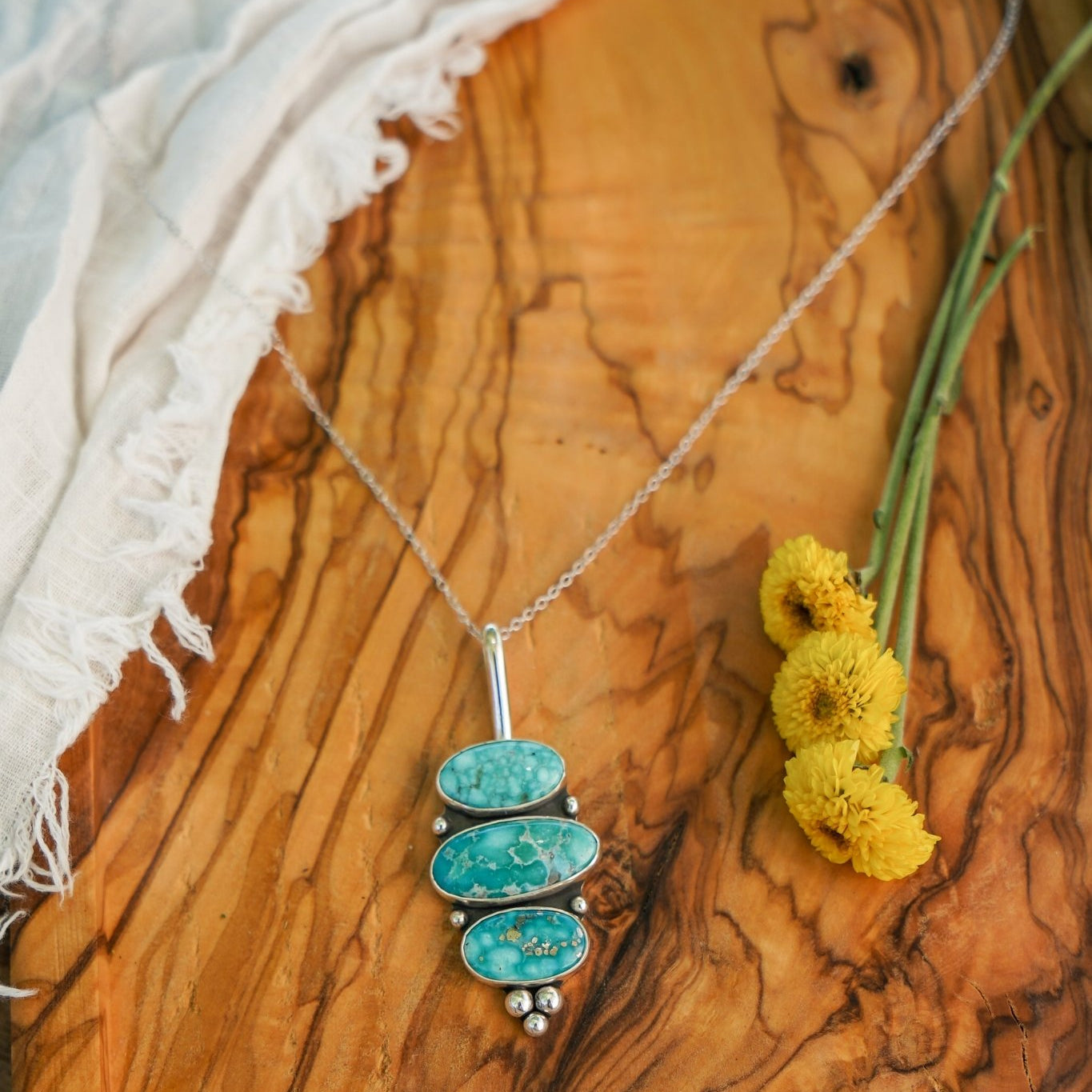 Pendant in Whitewater Turquoise - Golden Road Crafted
