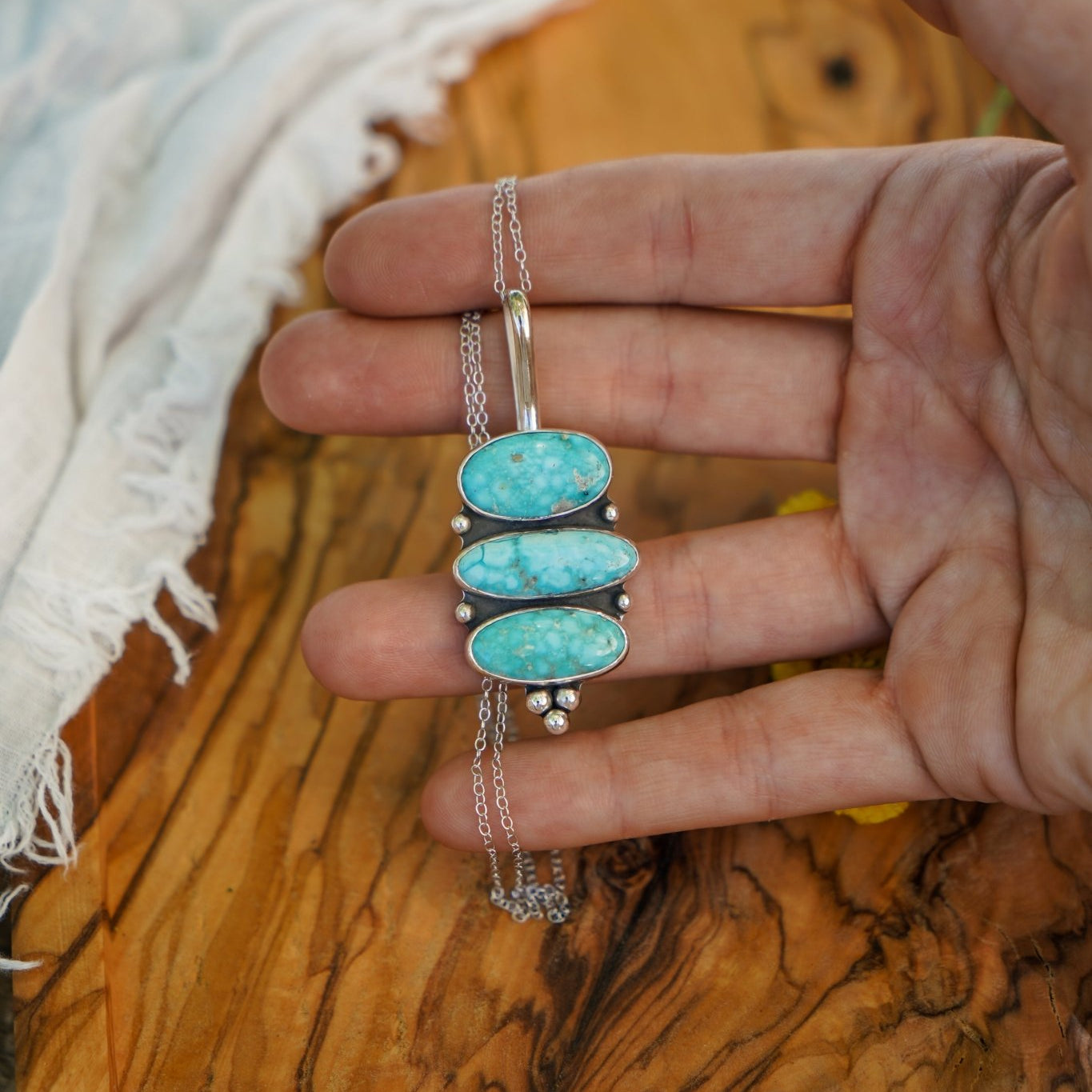 Pendant in Whitewater Turquoise - Golden Road Crafted