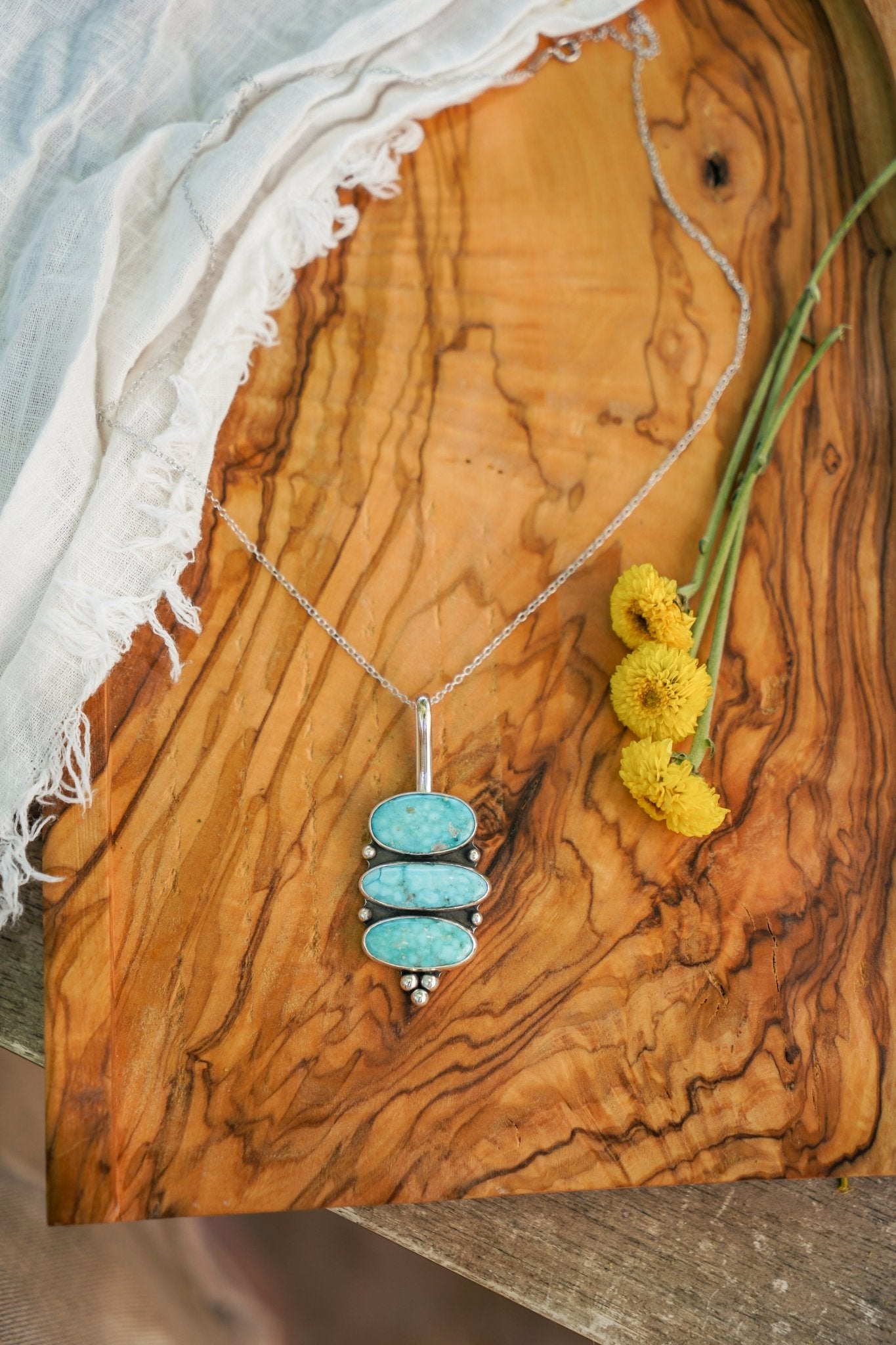 Pendant in Whitewater Turquoise - Golden Road Crafted