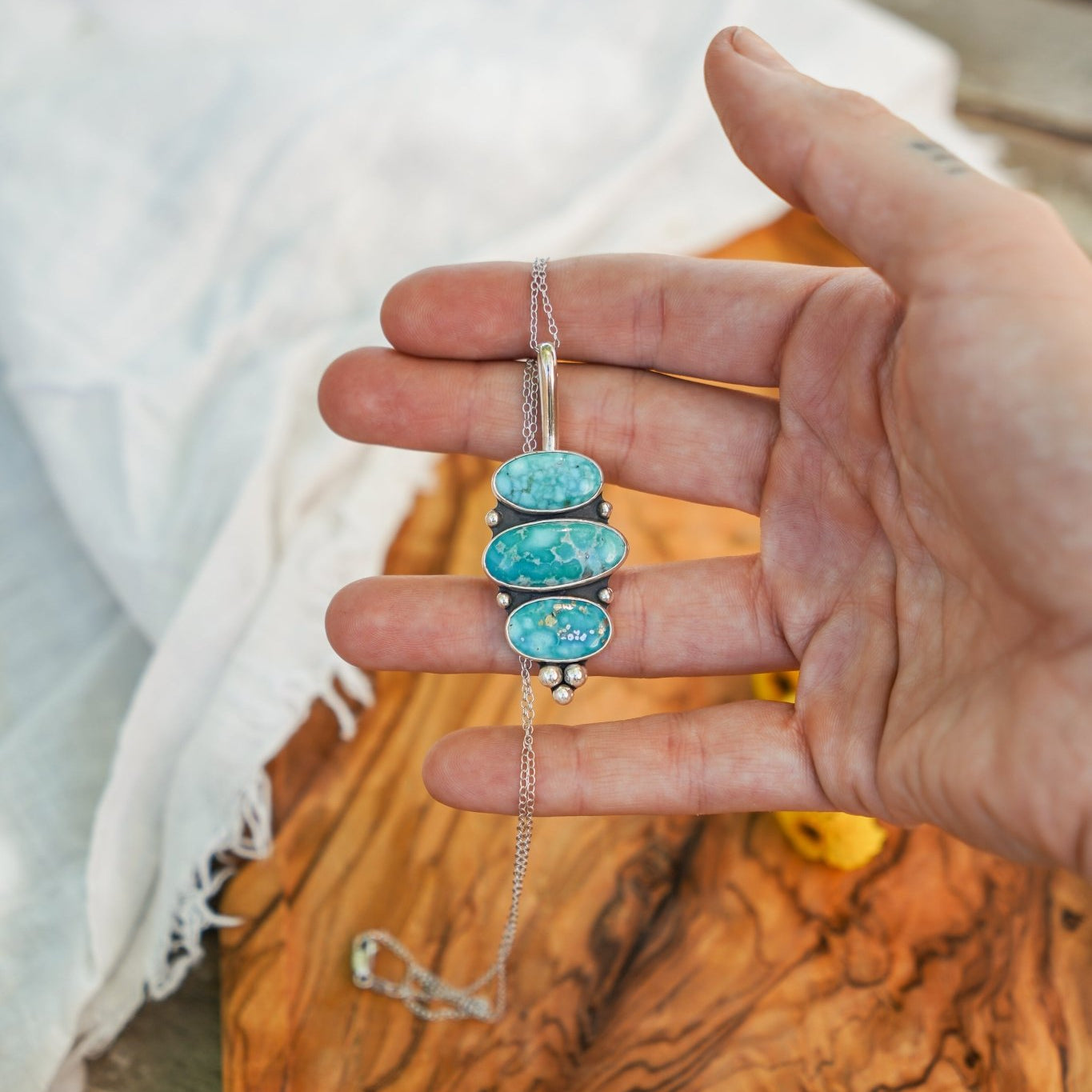 Pendant in Whitewater Turquoise - Golden Road Crafted