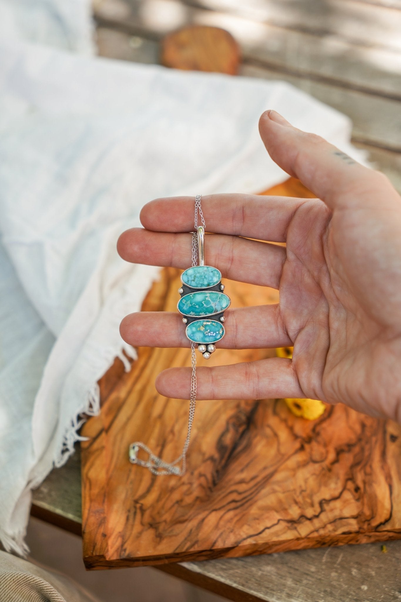 Pendant in Whitewater Turquoise - Golden Road Crafted