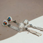 Pink Dahlia Heart Earrings - Golden Road Crafted