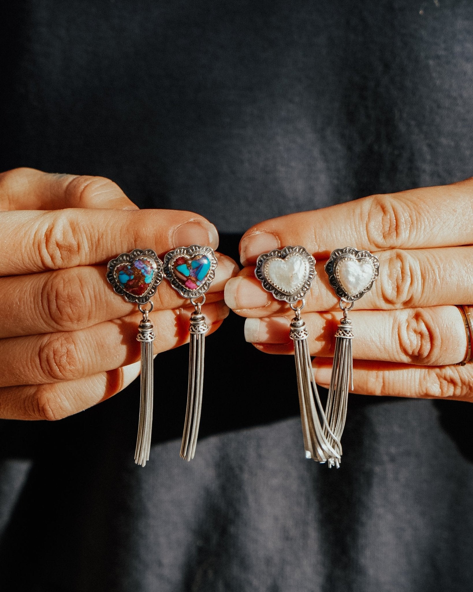 Pink Dahlia Heart Earrings - Golden Road Crafted