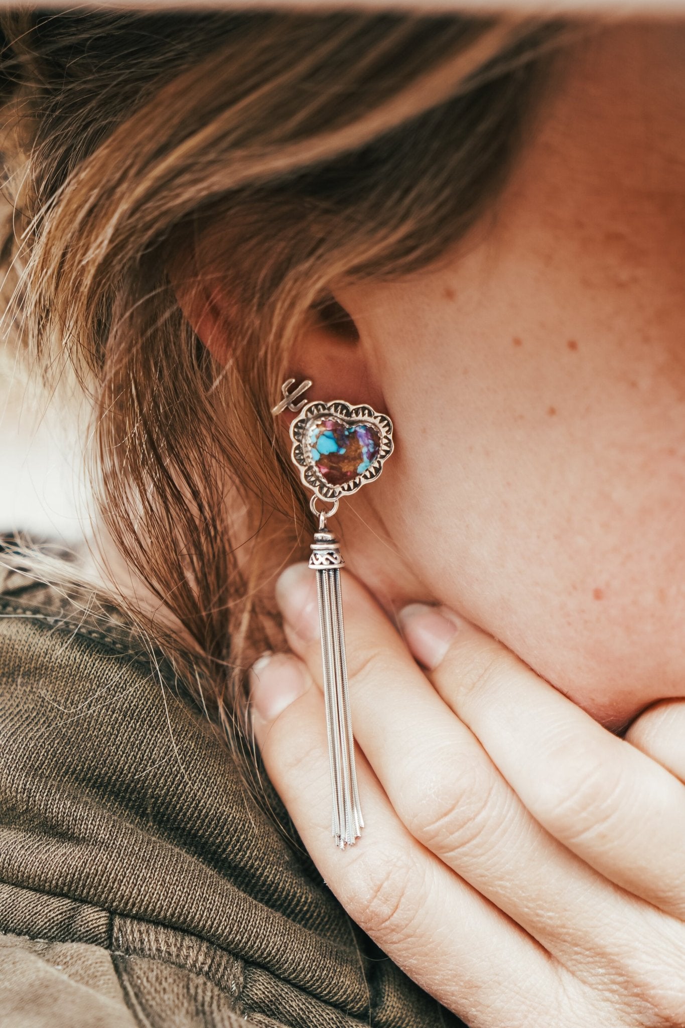 Pink Dahlia Heart Earrings - Golden Road Crafted