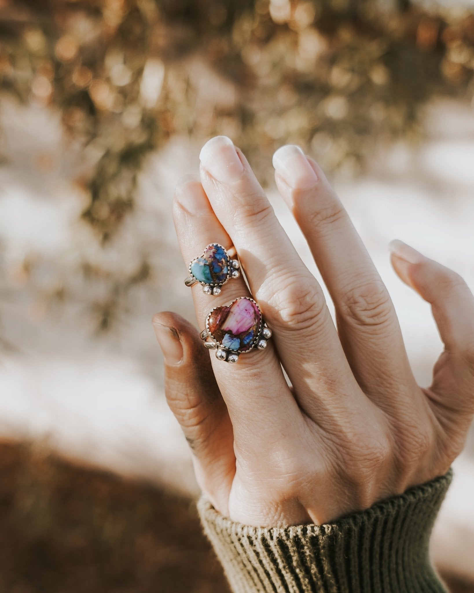 Pink Dahlia Heart Ring - Golden Road Crafted
