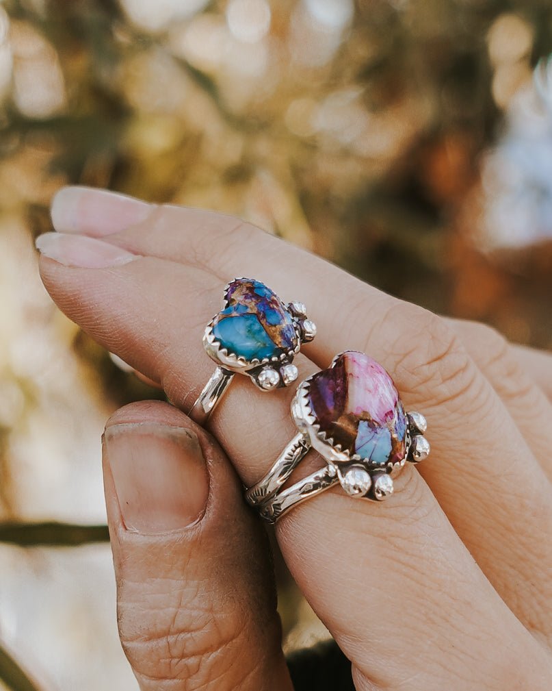 Pink Dahlia Heart Ring - Golden Road Crafted