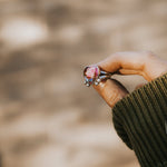 Pink Dahlia Heart Ring - Golden Road Crafted