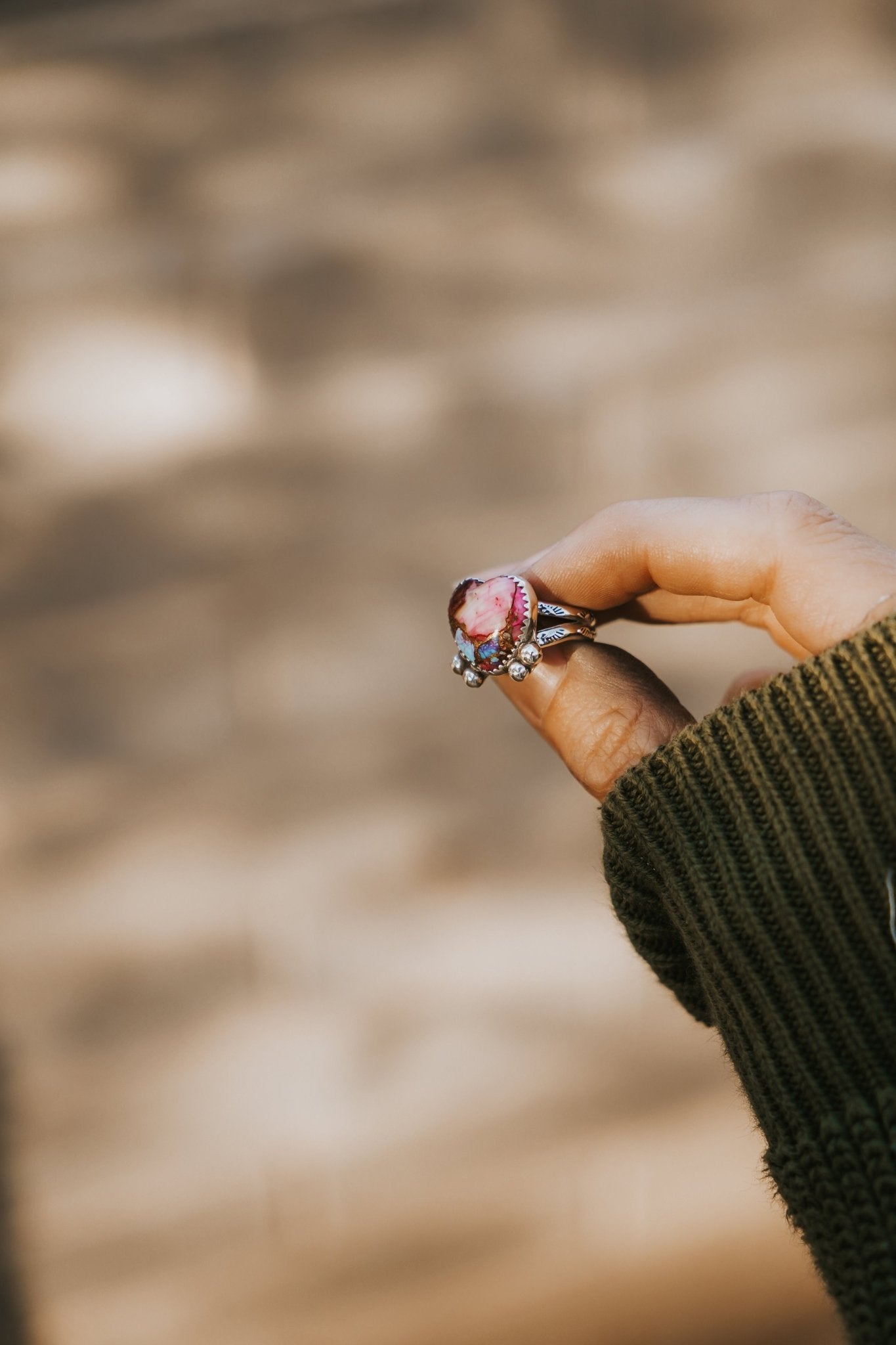 Pink Dahlia Heart Ring - Golden Road Crafted