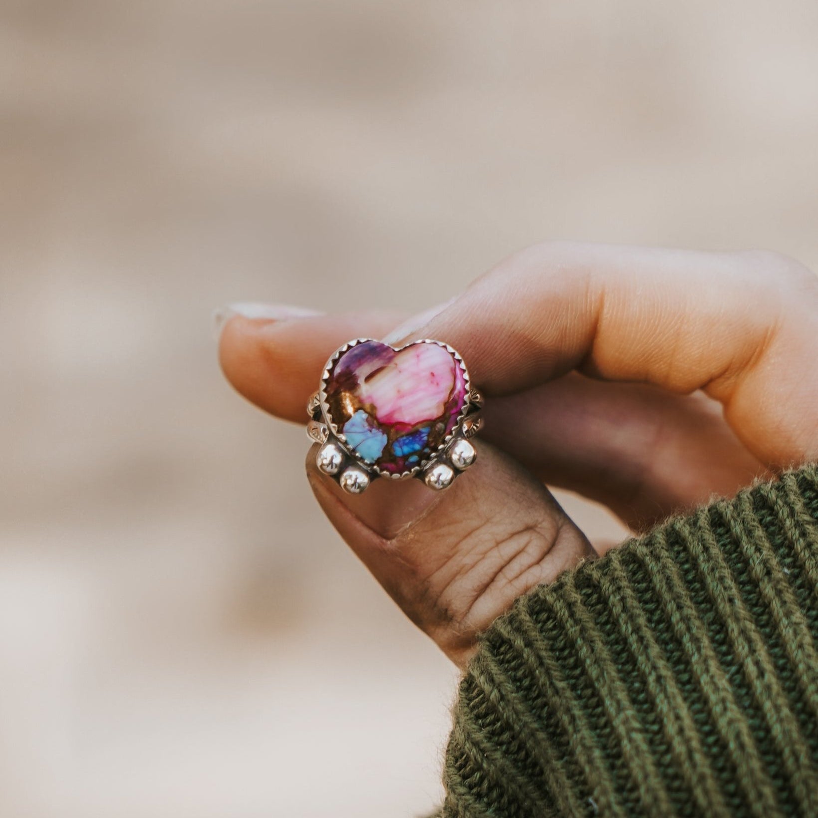 Pink Dahlia Heart Ring - Golden Road Crafted