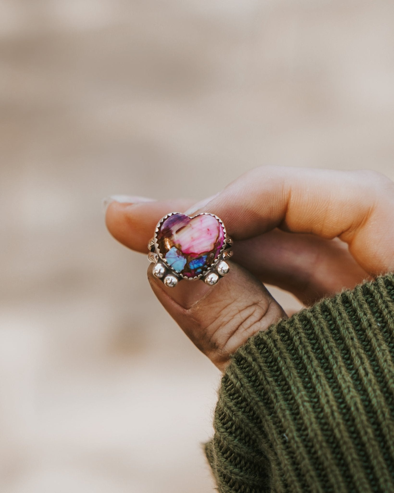 Pink Dahlia Heart Ring - Golden Road Crafted