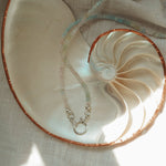 Pre-order: Charm Keeper Necklace in Morganite + Aquamarine w/ Spring Clasp - Golden Road Crafted