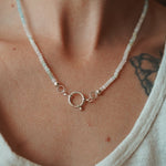Pre-order: Charm Keeper Necklace in Morganite + Aquamarine w/ Spring Clasp - Golden Road Crafted