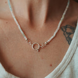Pre-order: Charm Keeper Necklace in Morganite + Aquamarine w/ Spring Clasp - Golden Road Crafted