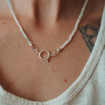 Pre-order: Charm Keeper Necklace in Morganite + Aquamarine w/ Spring Clasp - Golden Road Crafted