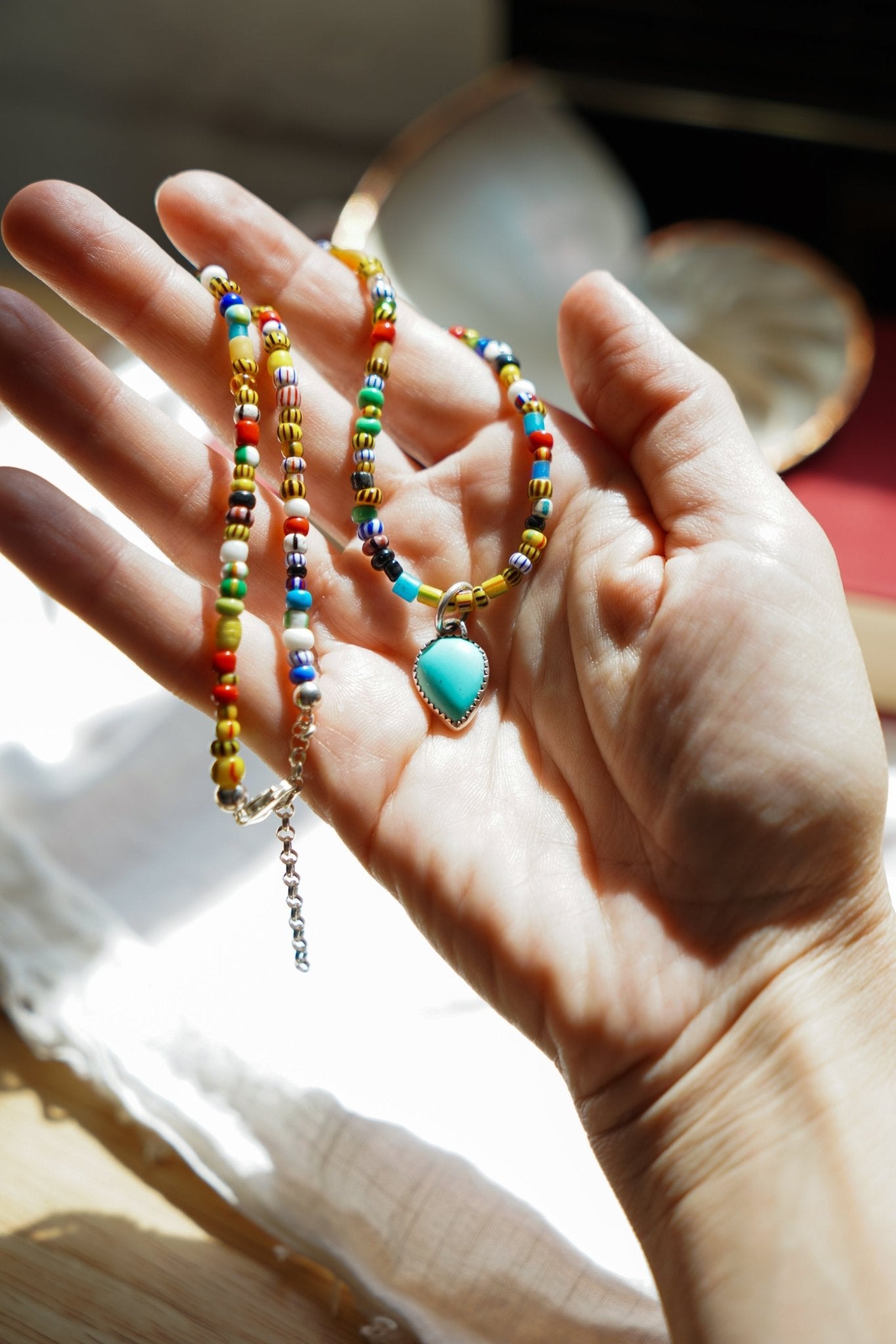 Pre-order: Mixed Up Honey Necklace in Campitos Turquoise - Golden Road Crafted