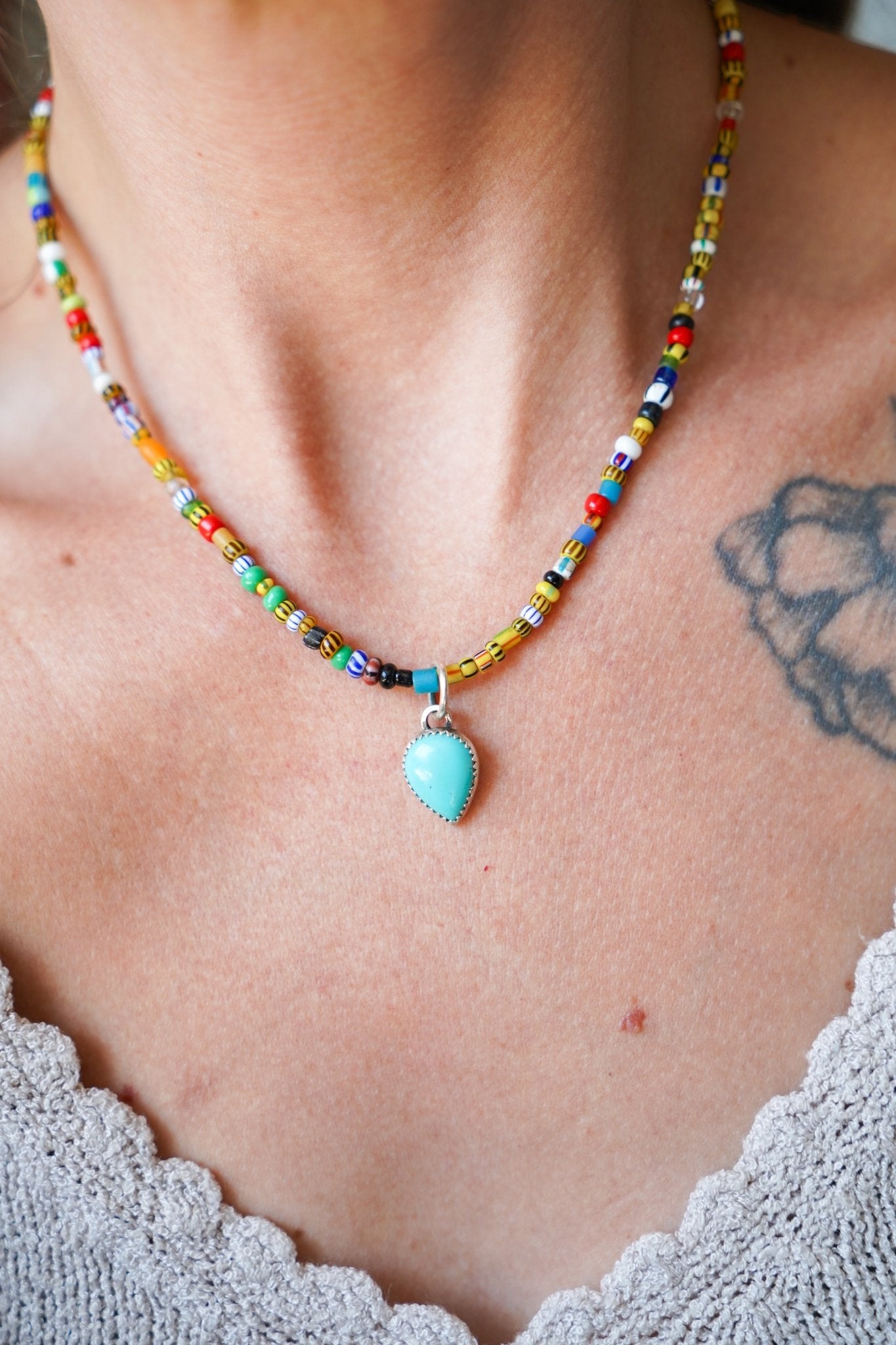 Pre-order: Mixed Up Honey Necklace in Campitos Turquoise - Golden Road Crafted