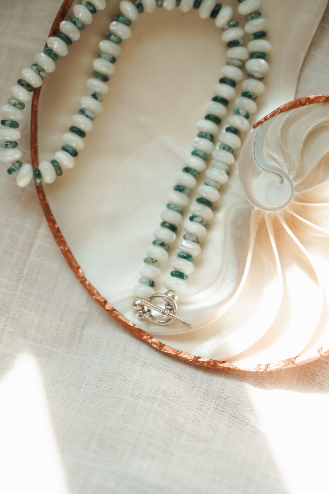 Pre-Order: Reversable Blossom in AAA Mother of Pearl and AAA Moss Agate - Golden Road Crafted