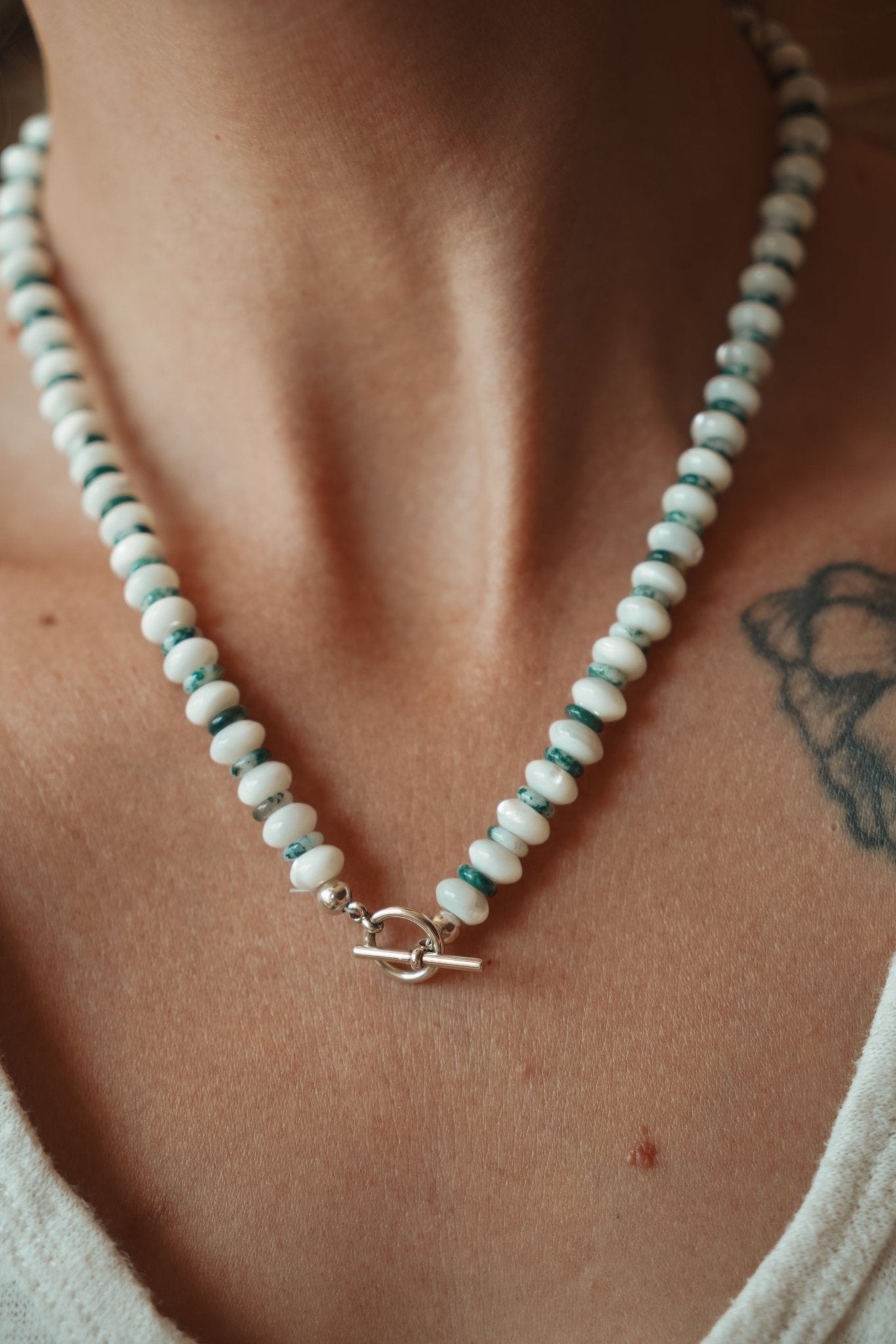 Pre-Order: Reversable Blossom in AAA Mother of Pearl and AAA Moss Agate - Golden Road Crafted
