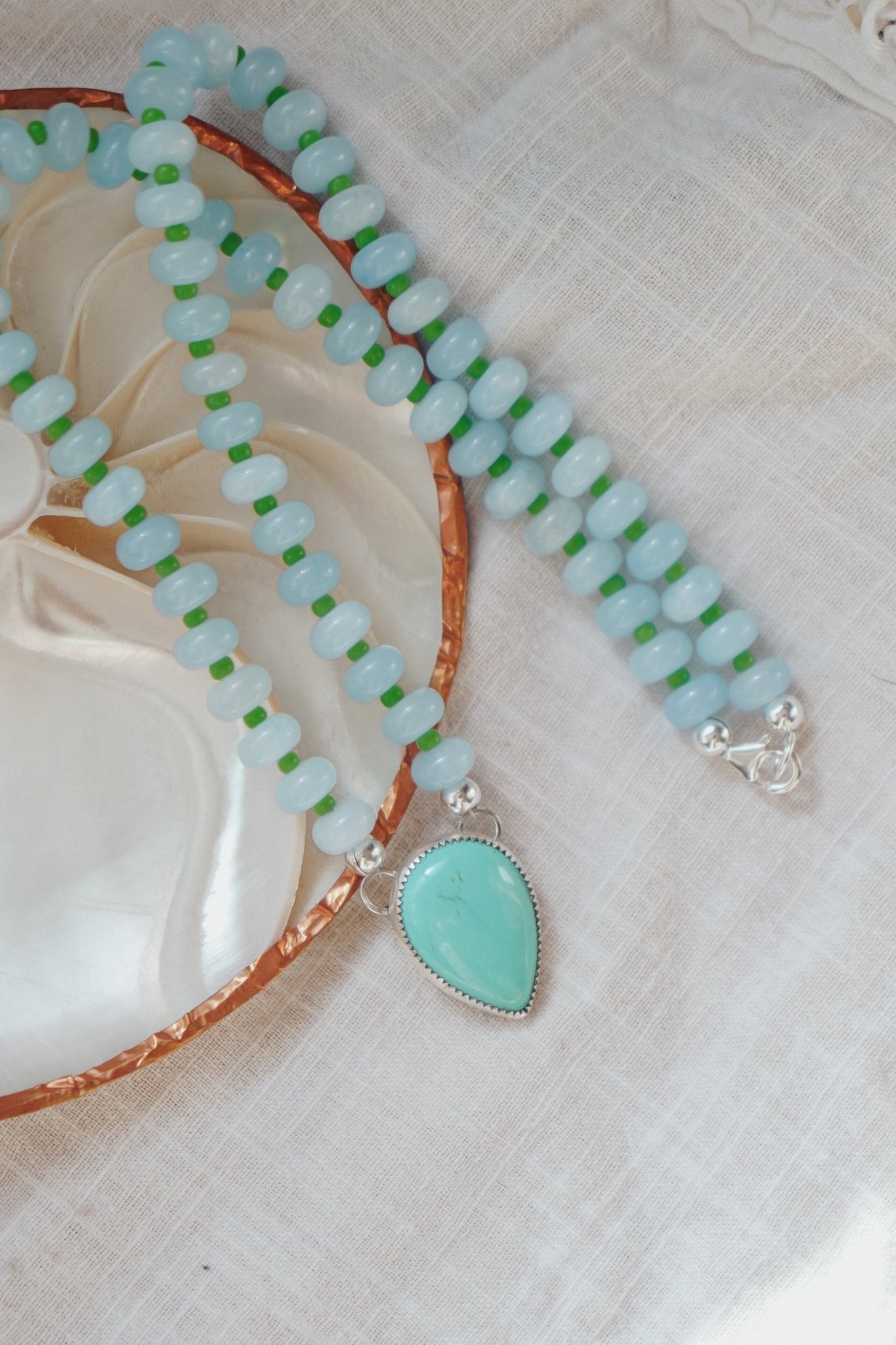 Pre-Order: Summer Breeze Necklace in Aventurine with Turquoise - Golden Road Crafted