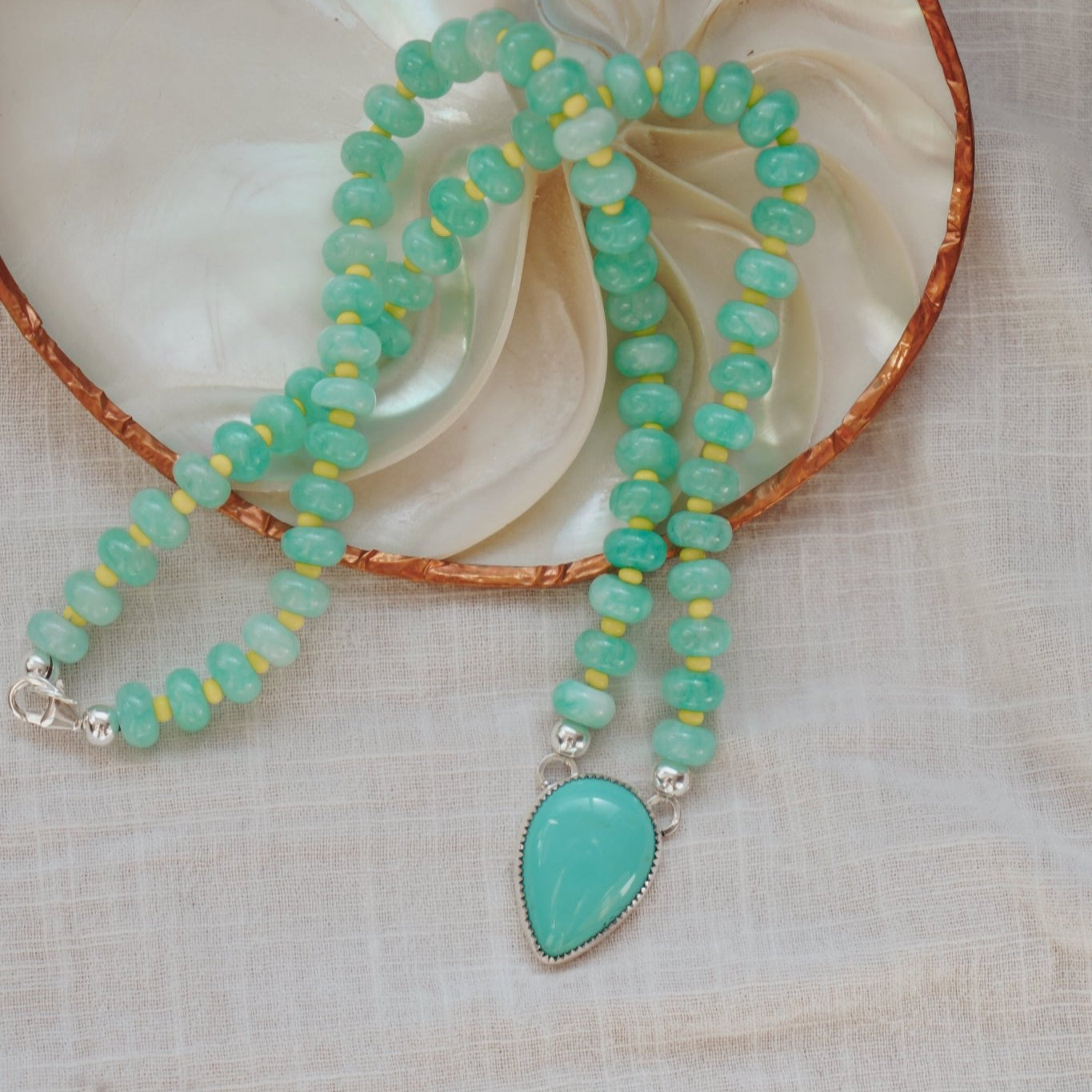 Pre-Order: Summer Breeze Necklace in Aventurine with Turquoise - Golden Road Crafted