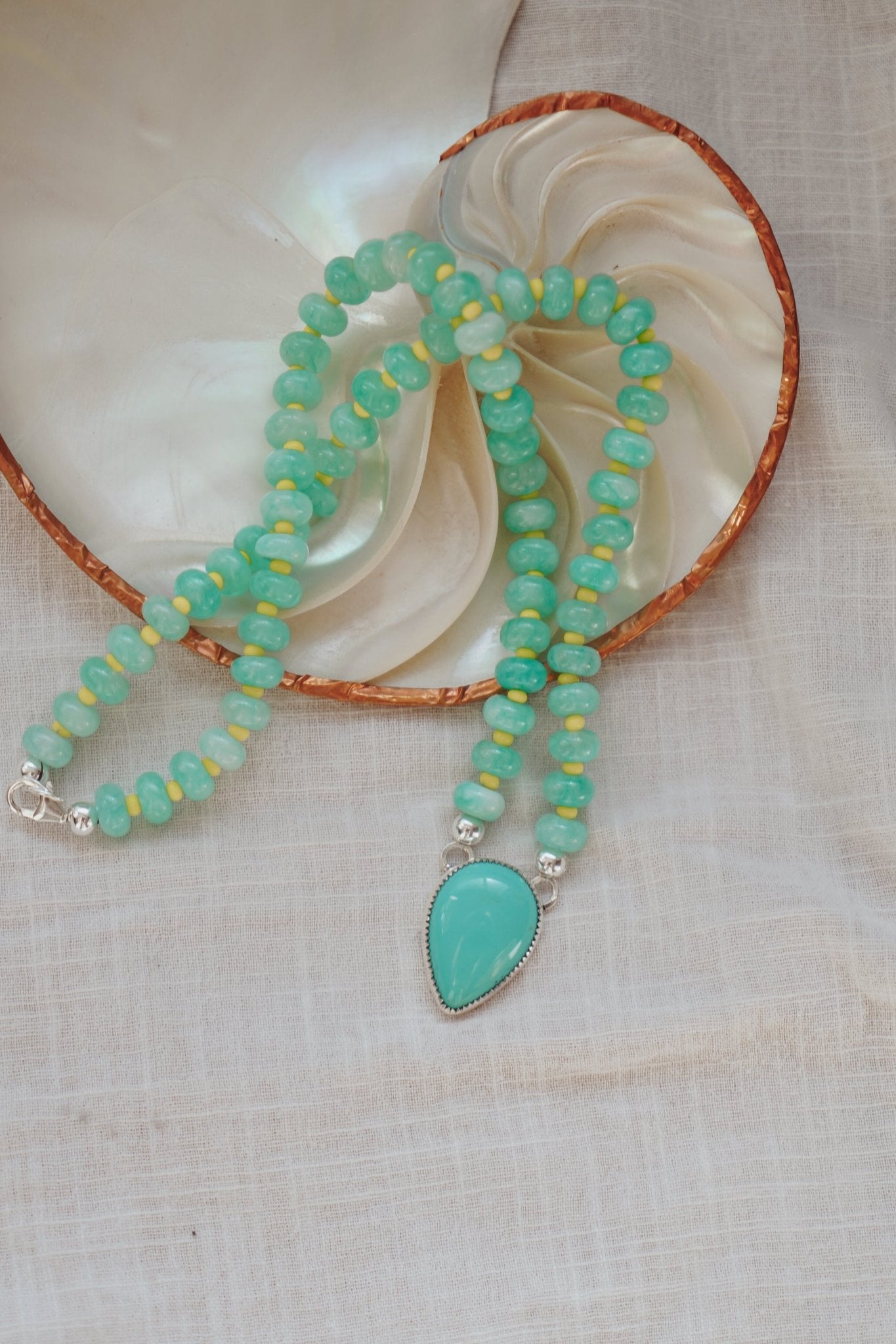 Pre-Order: Summer Breeze Necklace in Aventurine with Turquoise - Golden Road Crafted