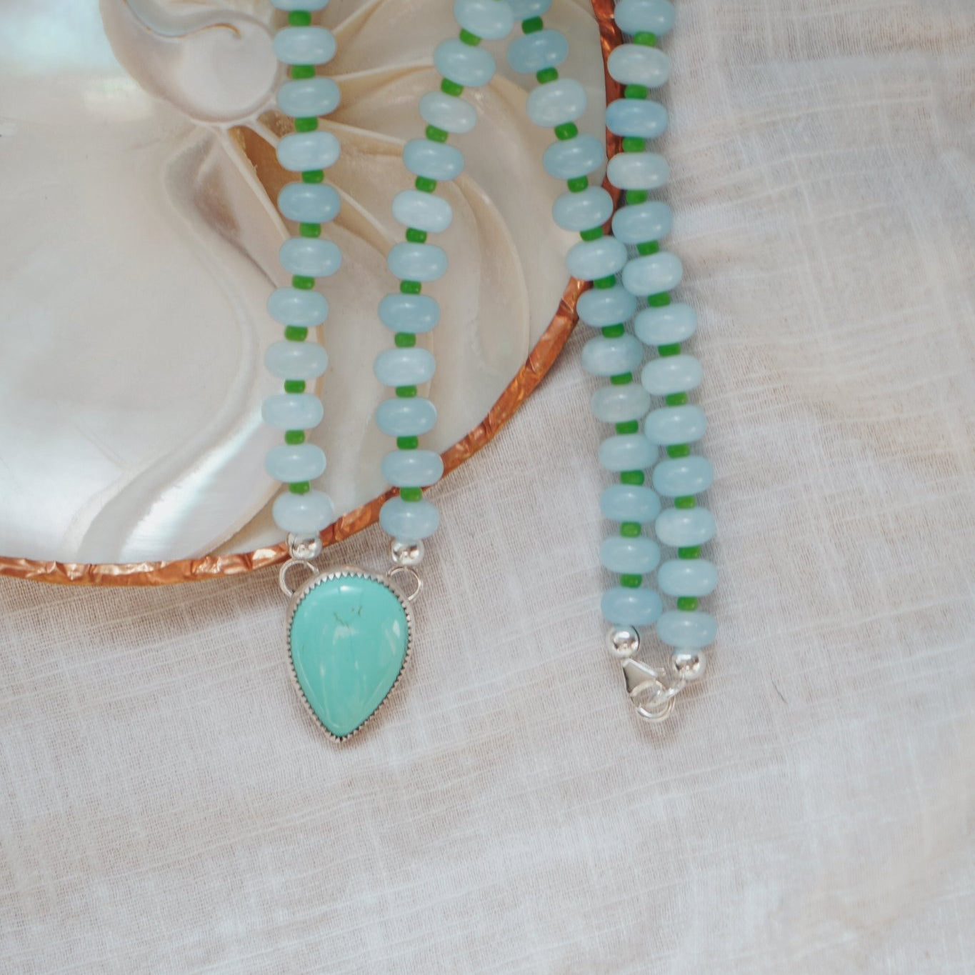 Pre-Order: Summer Breeze Necklace in Aventurine with Turquoise - Golden Road Crafted
