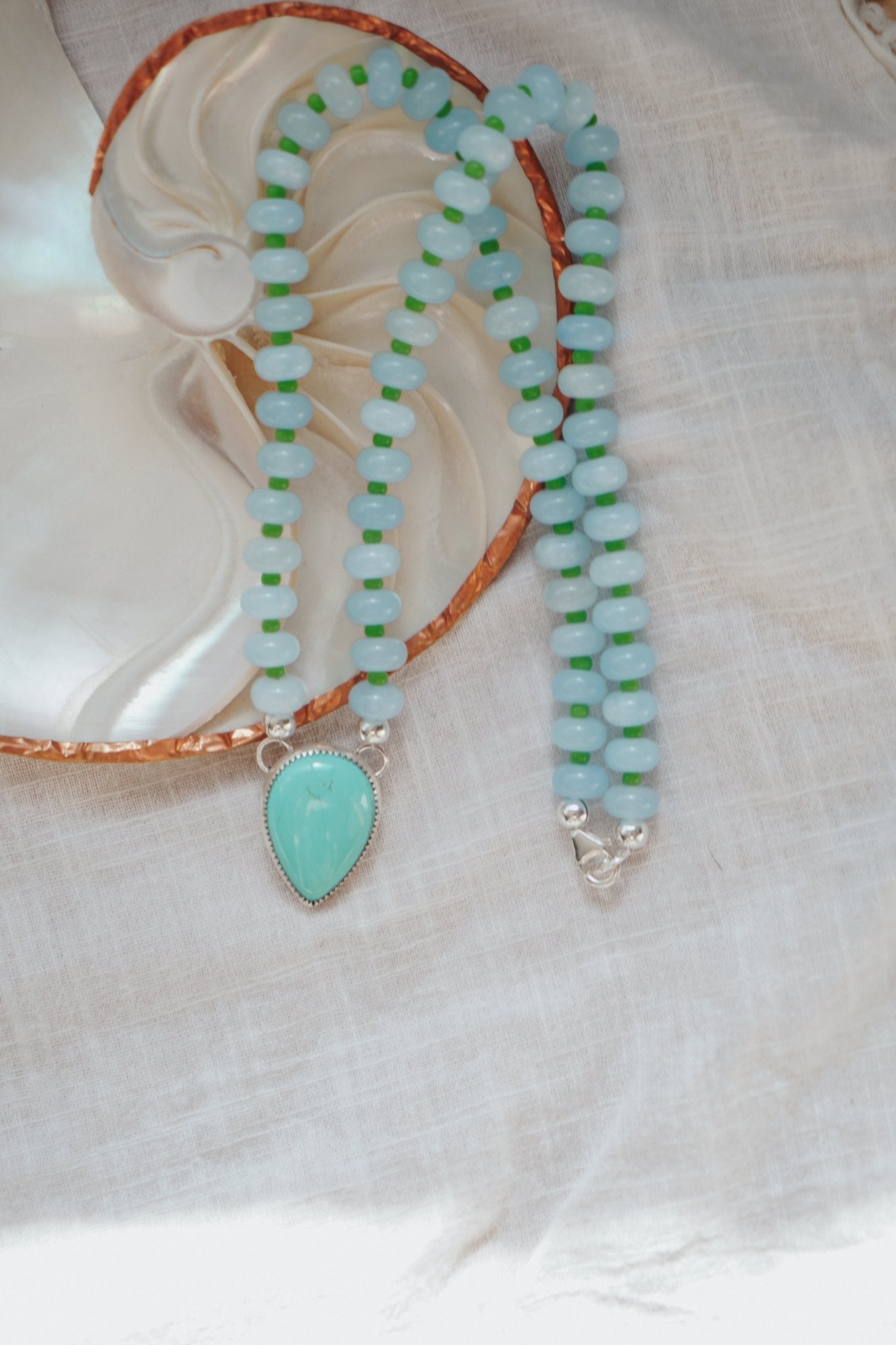 Pre-Order: Summer Breeze Necklace in Aventurine with Turquoise - Golden Road Crafted
