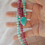 Pre-Order: Summer Breeze Necklace in Rose Quartz + Aventurine with Turquoise - Golden Road Crafted