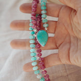 Pre-Order: Summer Breeze Necklace in Rose Quartz + Aventurine with Turquoise - Golden Road Crafted