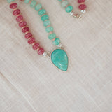 Pre-Order: Summer Breeze Necklace in Rose Quartz + Aventurine with Turquoise - Golden Road Crafted