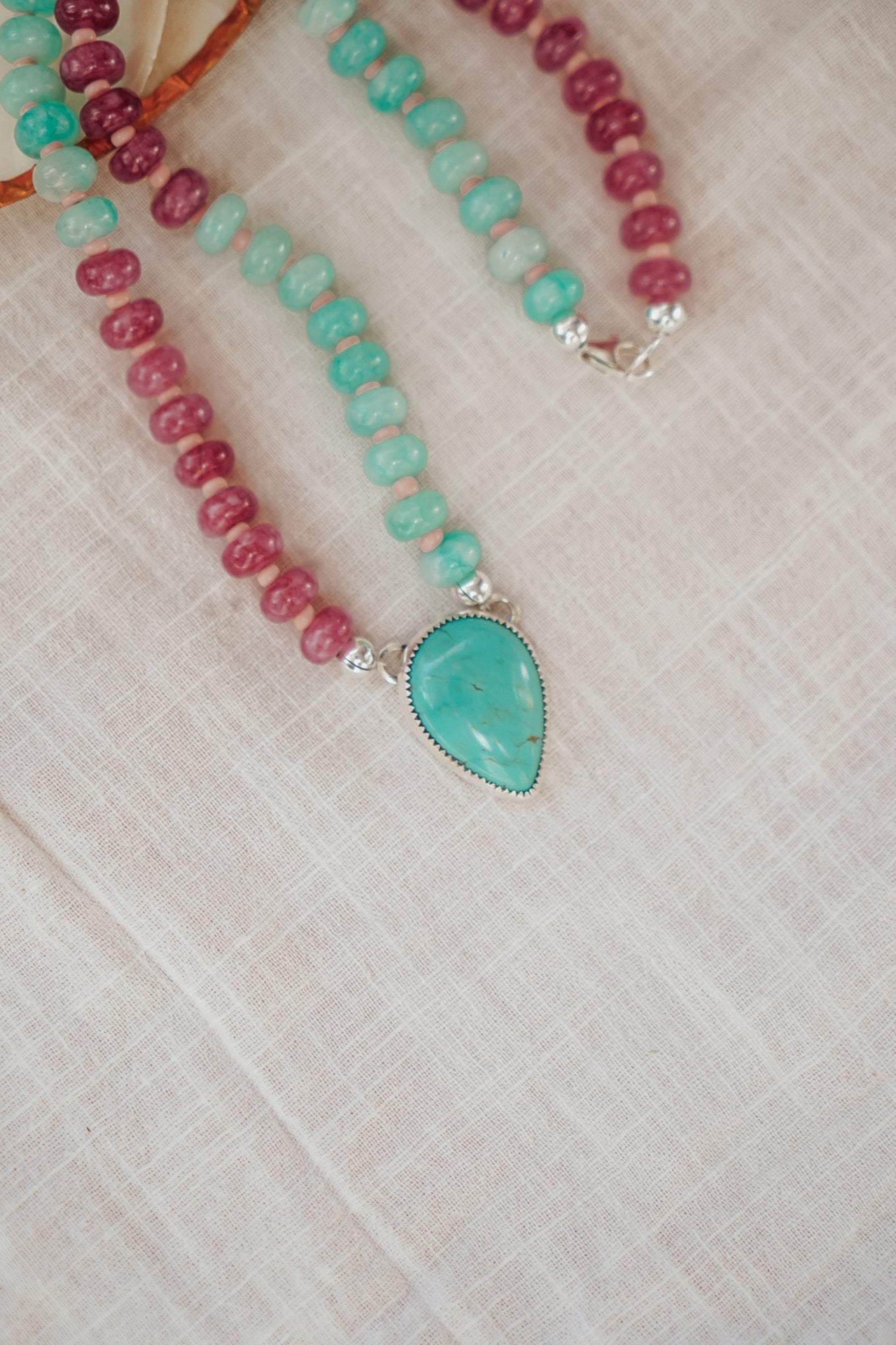 Pre-Order: Summer Breeze Necklace in Rose Quartz + Aventurine with Turquoise - Golden Road Crafted